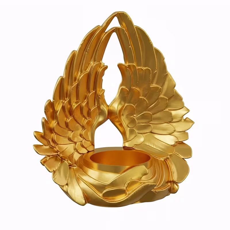11.5cm Angel Wing Silk Golden candle holder