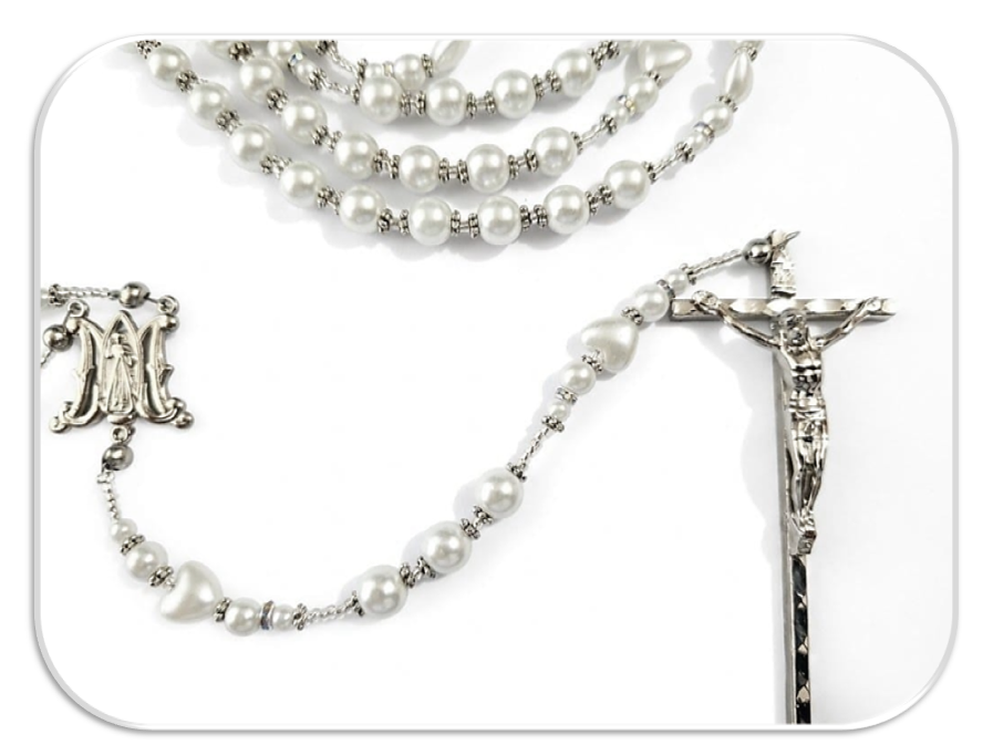 Wedding Lasso Rosary - White Faux Glass Pearls with Heart Mysteries - ONE OF KIND - Image 4