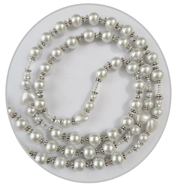 Wedding Lasso Rosary - White Faux Glass Pearls with Heart Mysteries - ONE OF KIND - Image 2